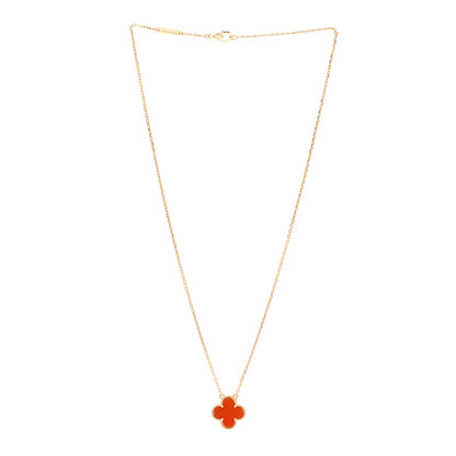 Van Cleef & Arpels 18K Yellow Gold Carnelian Vintage Alhambra Pendant Necklace 3 of 5