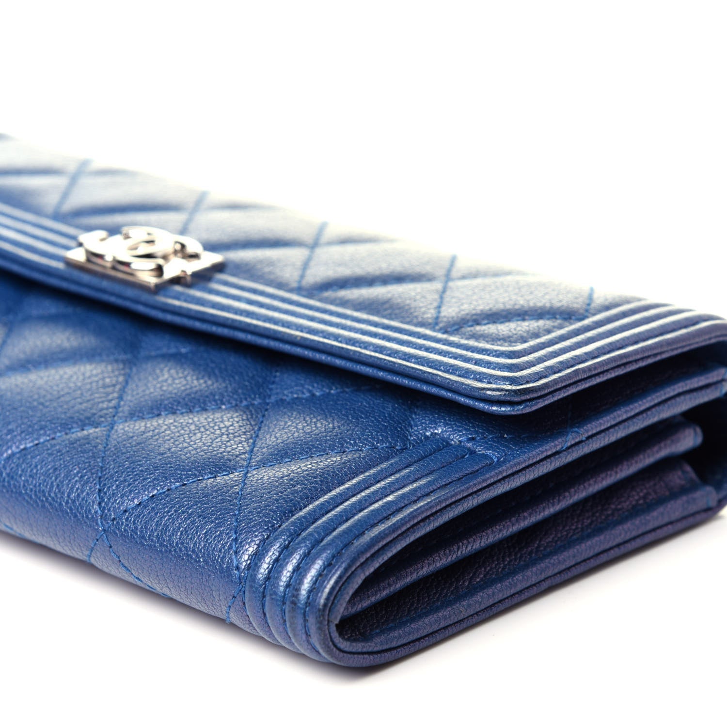 Chanel Goatskin Quilted Boy Flap Wallet Blue 9 of 10