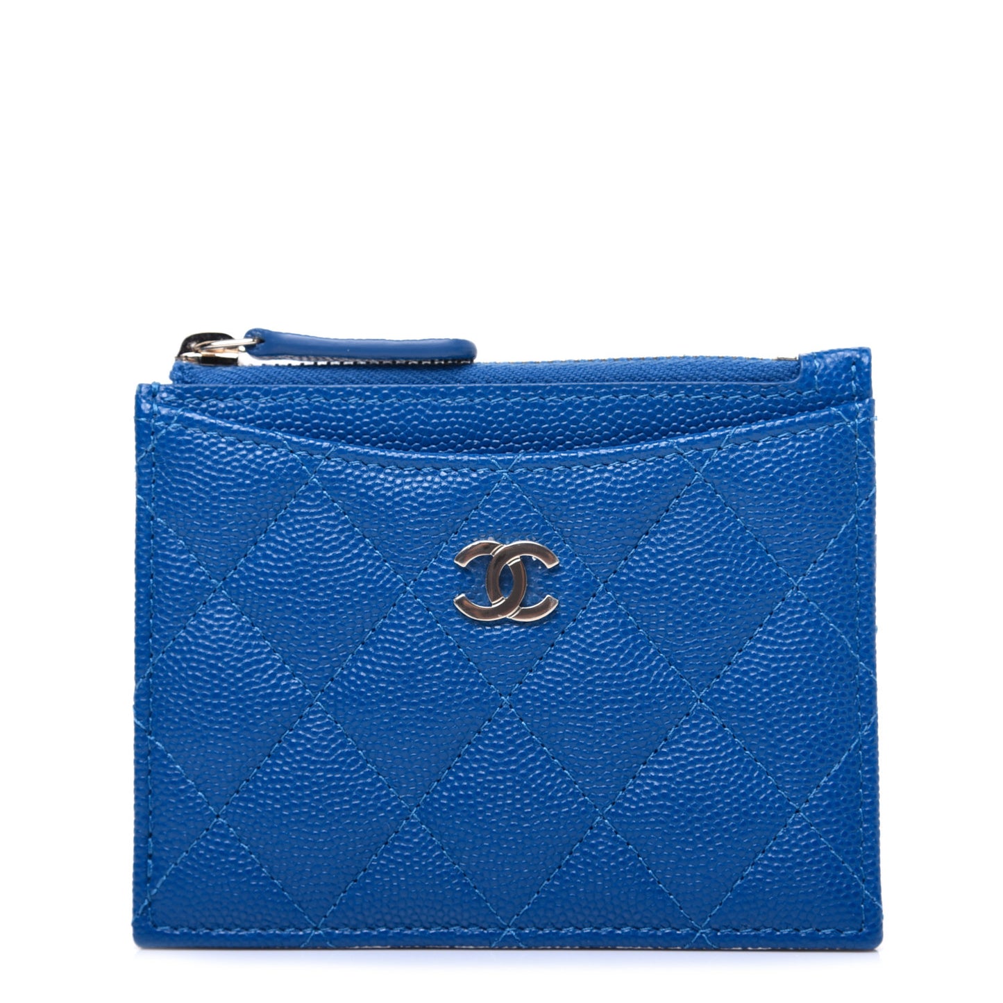 Caviar Quilted CC Zip Card Holder Blue