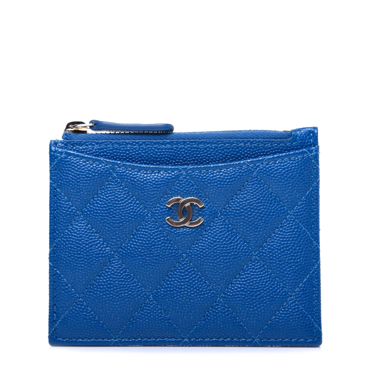 Chanel Caviar Quilted CC Zip Card Holder Blue 1 of 10