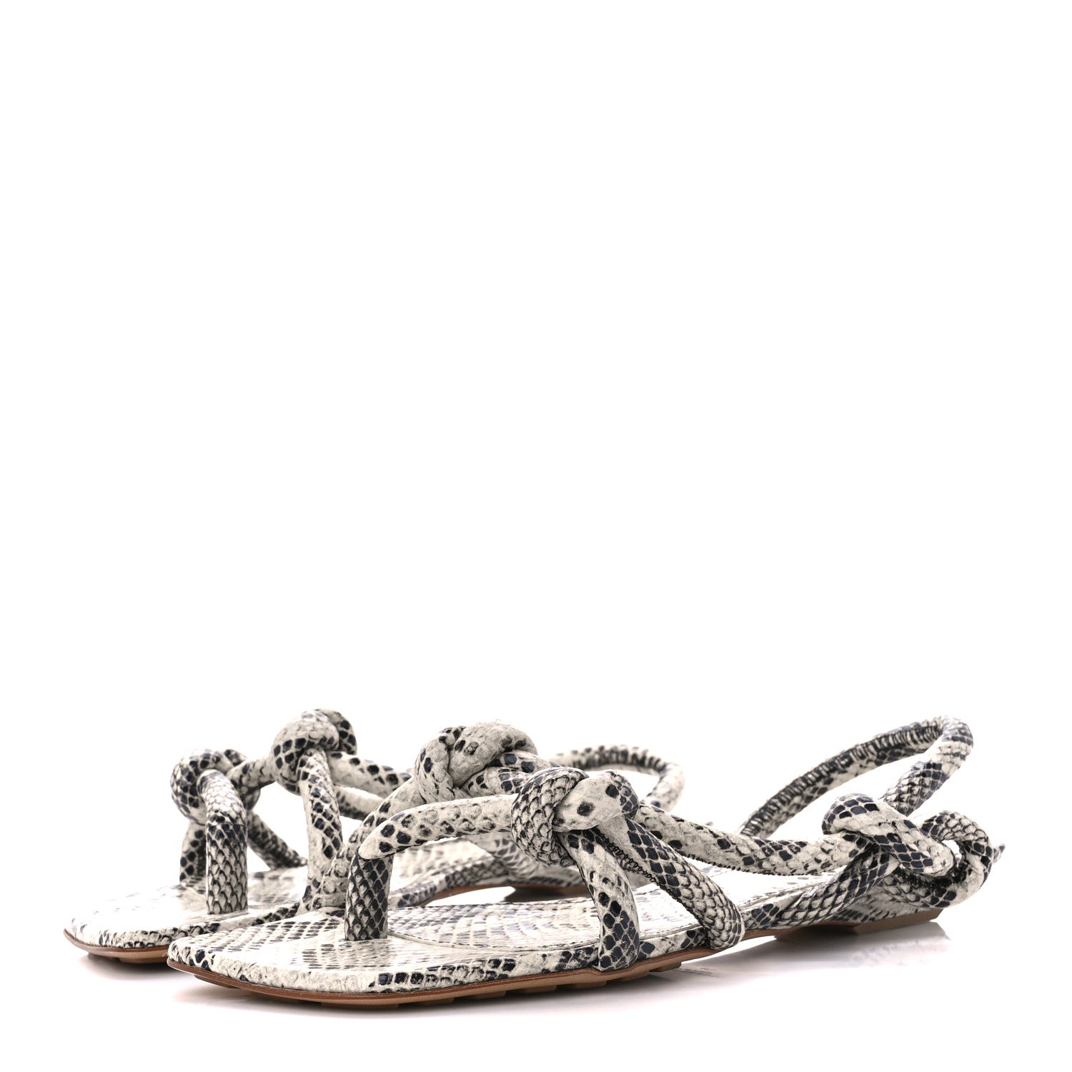 Bottega Veneta Calfskin Knotted Python Print Jimbo Flat Sandals 40 White 3 of 7