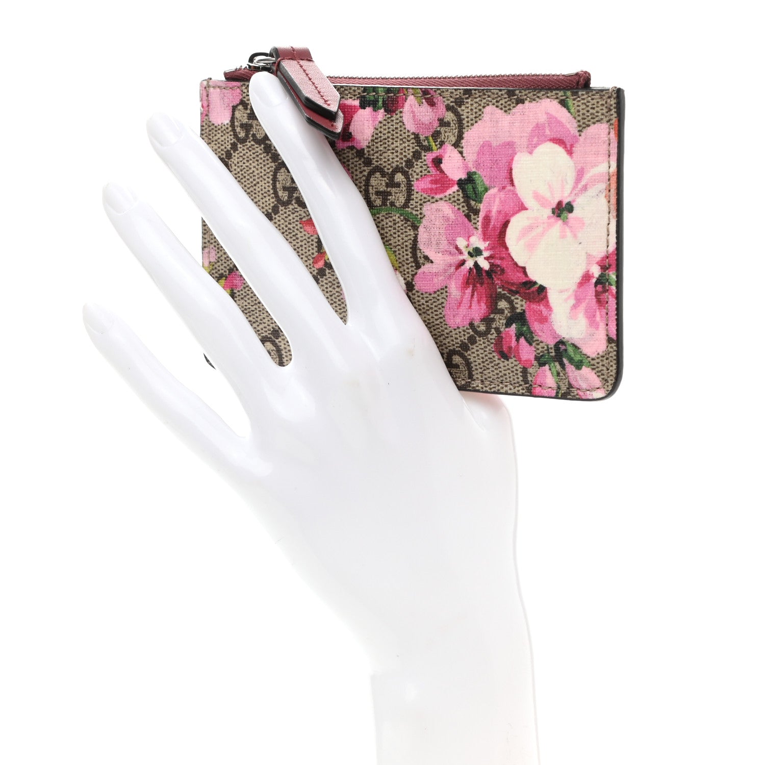 Gucci GG Supreme Monogram Blooms Key Ring Coin Case Beige Multicolor Dry Rose 2 of 7