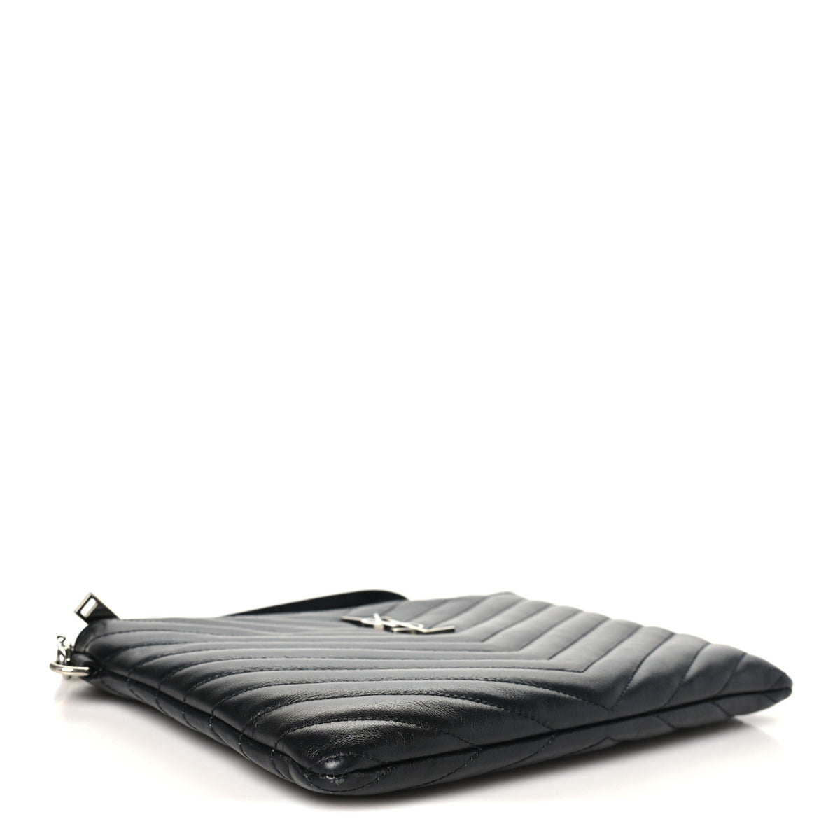 Saint Laurent Calfskin Matelasse Chevron Monogram A5 Wristlet Black 4 of 9