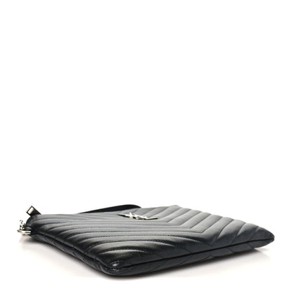 Saint Laurent Calfskin Matelasse Chevron Monogram A5 Wristlet Black 4 of 9