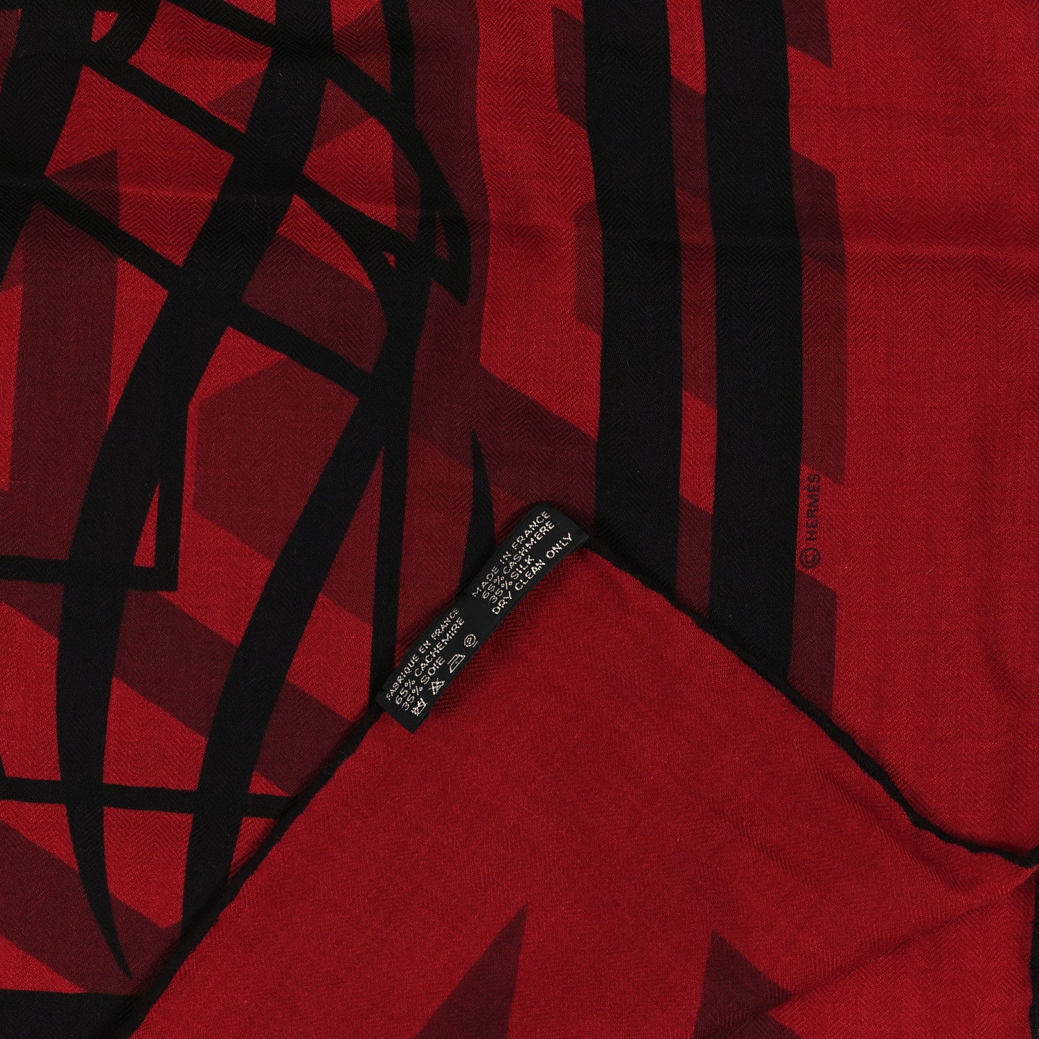 Hermes Cashmere Silk Imprimeur Fou Quadricube Shawl 140 Rouge Bordeaux Rouge Fonce 3 of 3