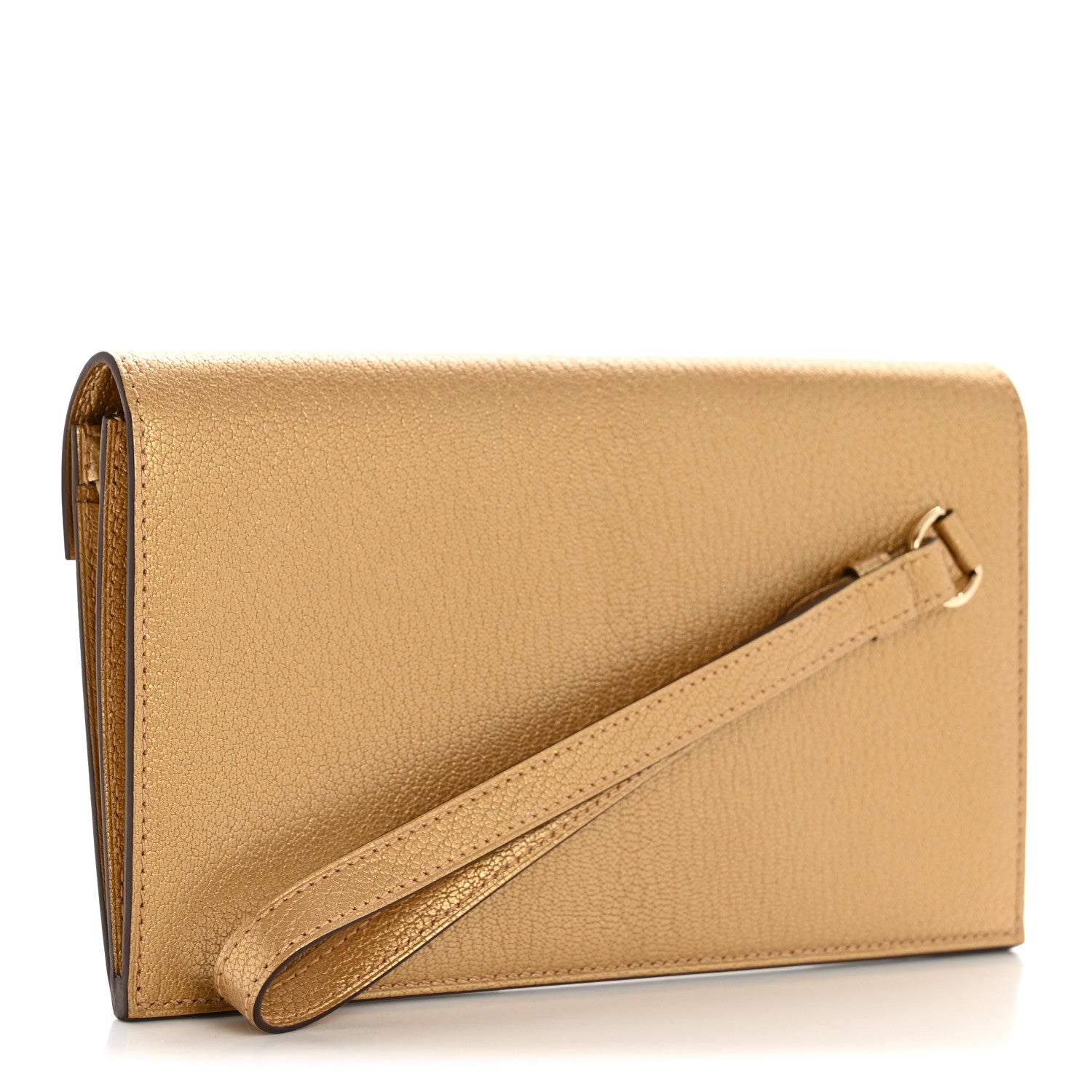 Hermes Metallic Chevre Chamkilight Kelly Pocket Long Wallet Dore 3 of 9