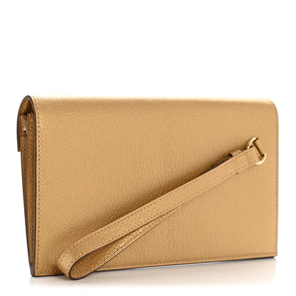 Hermes Metallic Chevre Chamkilight Kelly Pocket Long Wallet Dore 3 of 9