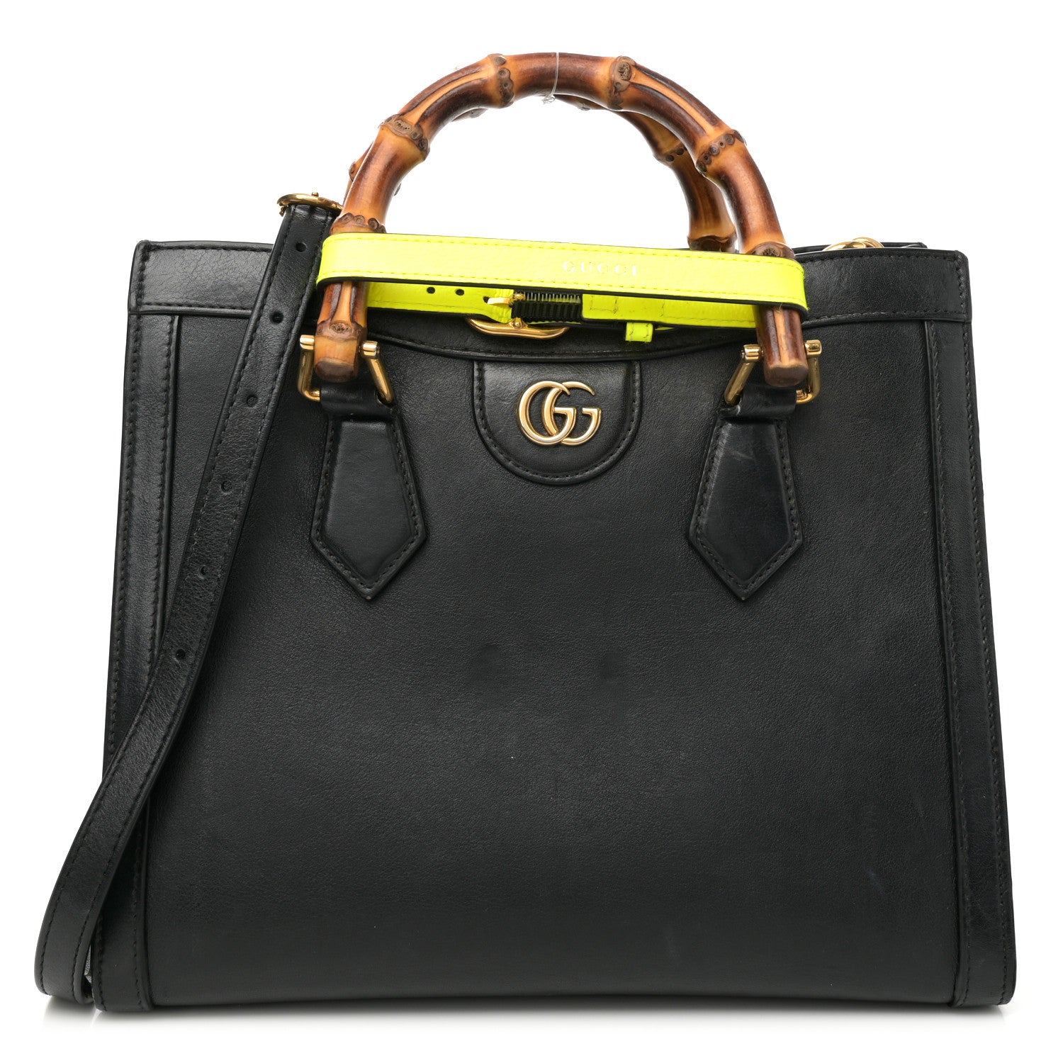 Gucci Calfskin Small Diana Tote Bag Black Yellow Fluo 1 of 14