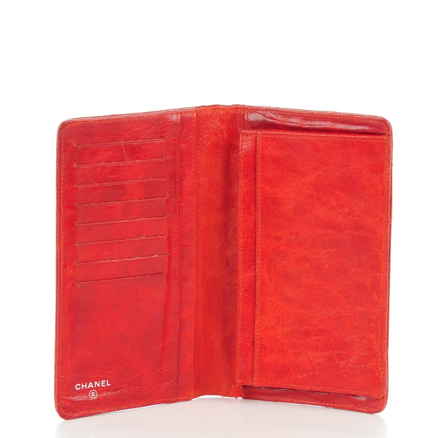Crinkled Calfskin Quilted Yen Wallet Red