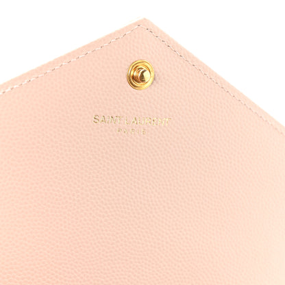 Saint Laurent Grain De Poudre Matelasse Chevron Monogram Envelope Chain Wallet Rose Antic 6 of 11