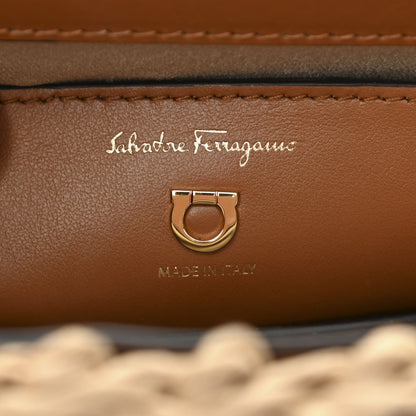 Salvatore Ferragamo Calfskin Wicker Margot Top Handle Satchel Brown 6 of 11