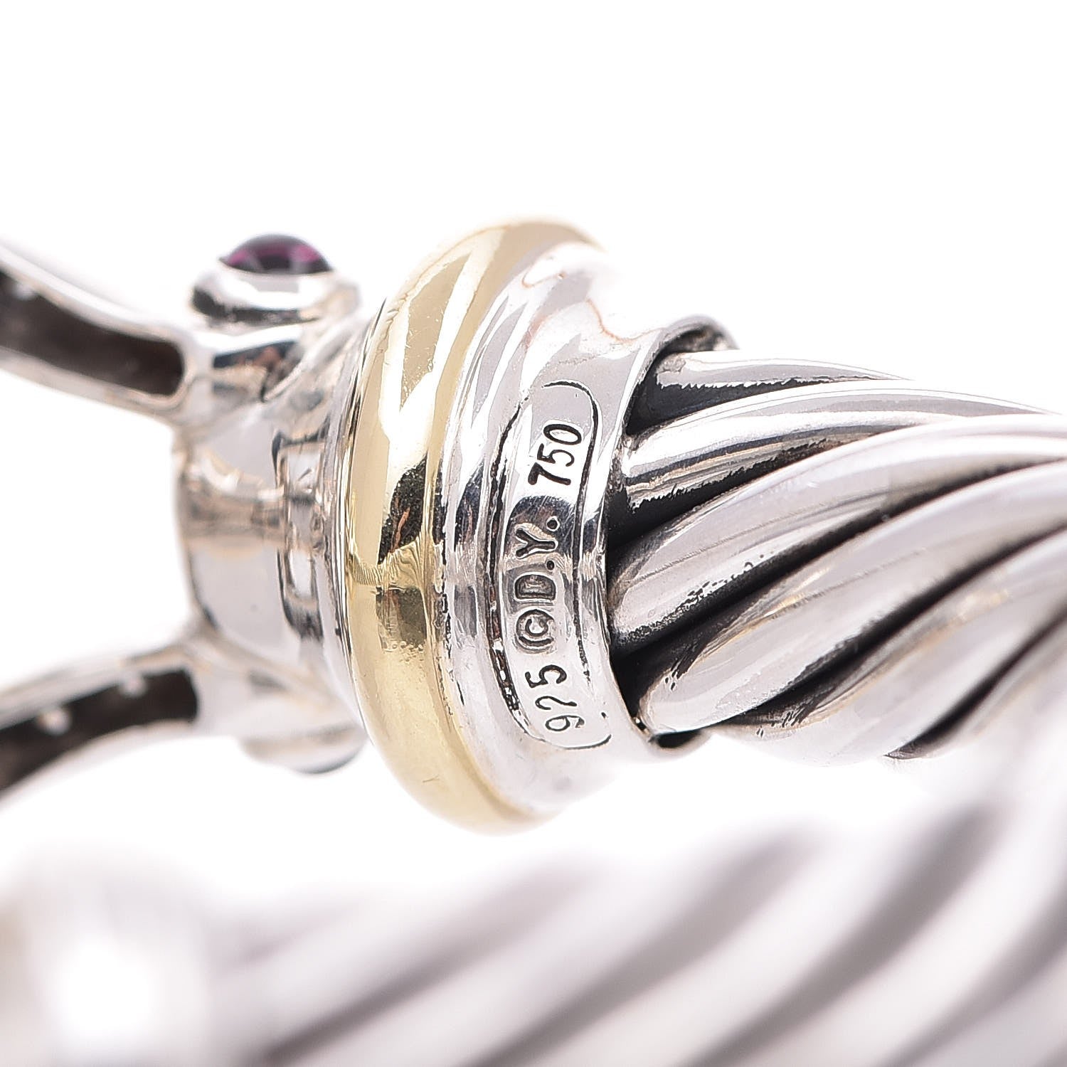 David Yurman Sterling Silver 18K Yellow Gold Diamond Pink Tourmaline 10mm Cable Buckle Bracelet 4 of 10