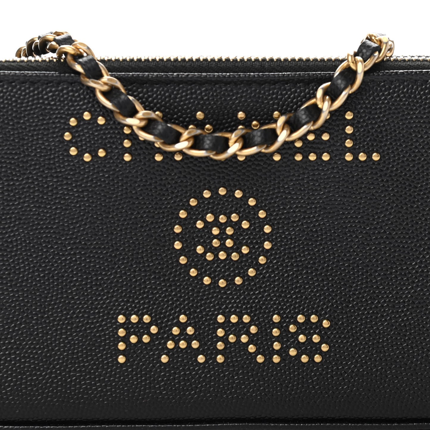 Caviar Studded Small Deauville Clutch With Chain Black