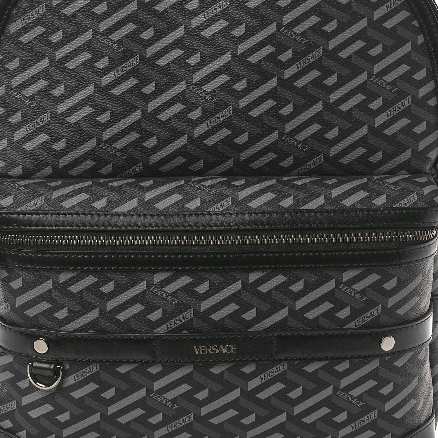 Versace Coated Canvas Calfskin La Greca Signature Backpack Black Grey 7 of 9