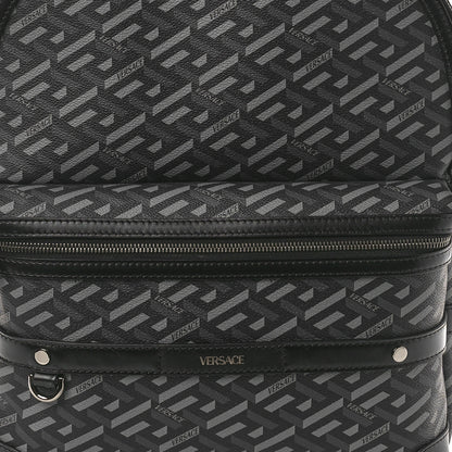 Versace Coated Canvas Calfskin La Greca Signature Backpack Black Grey 7 of 9