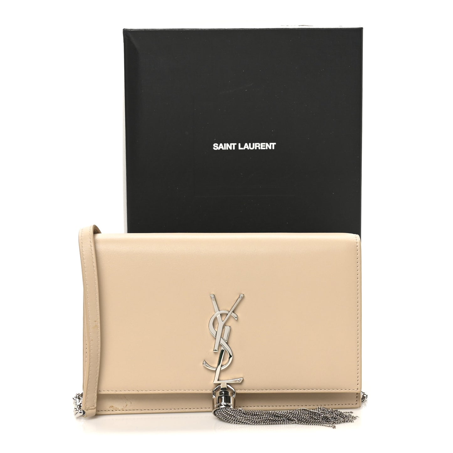 Smooth Calfskin Classic Monogram Kate Tassel Chain Wallet Nude Powder