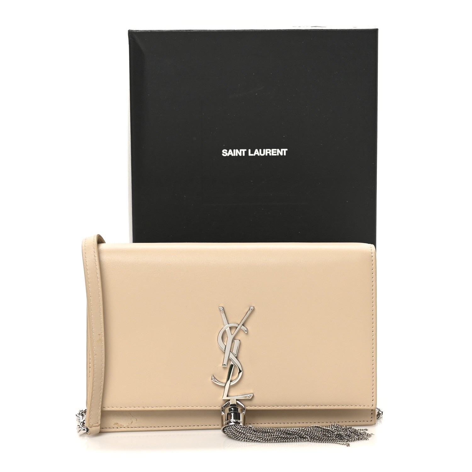 Saint Laurent Smooth Calfskin Classic Monogram Kate Tassel Chain Wallet Nude Powder 11 of 11