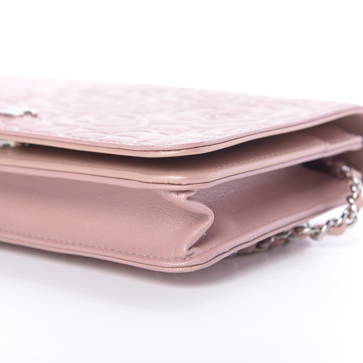 Chanel Goatskin Camellia Embossed Wallet On Chain WOC Light Pink 11 of 12