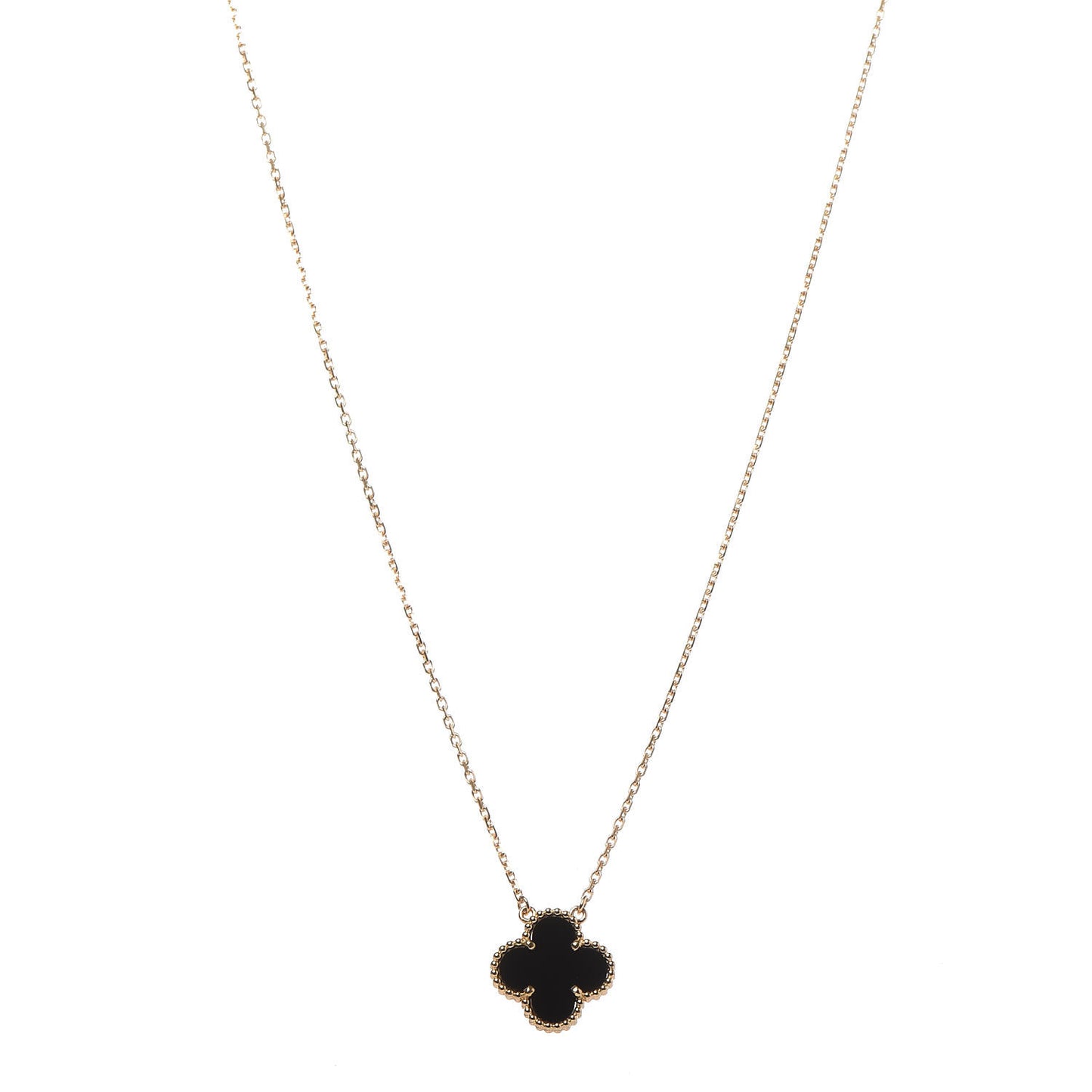 18K Yellow Gold Black Onyx Vintage Alhambra Pendant Necklace
