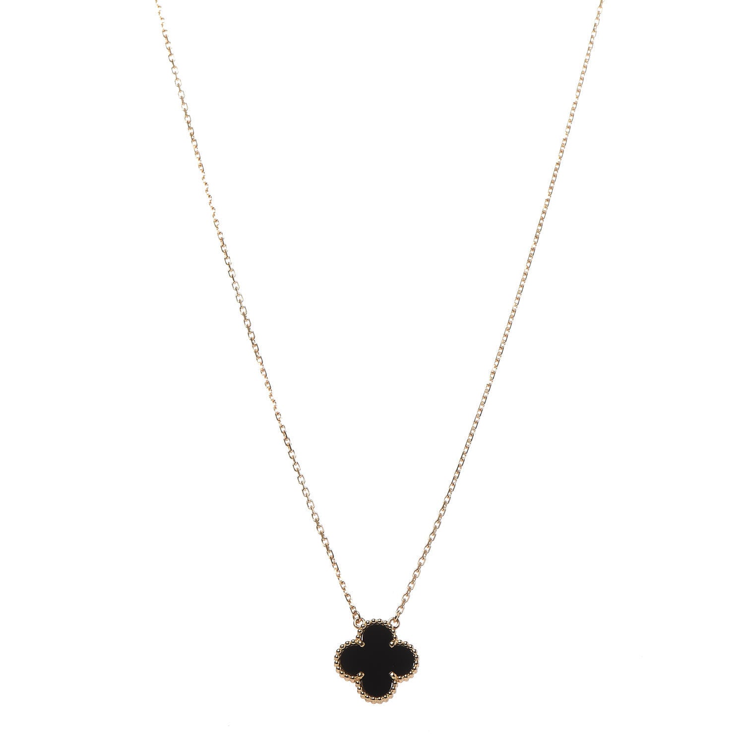 Van Cleef & Arpels 18K Yellow Gold Black Onyx Vintage Alhambra Pendant Necklace 1 of 8
