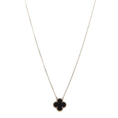 Van Cleef & Arpels 18K Yellow Gold Black Onyx Vintage Alhambra Pendant Necklace 1 of 8