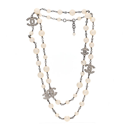Chanel Graduated Pearl Crystal CC Long Necklace Silver 3 of 4