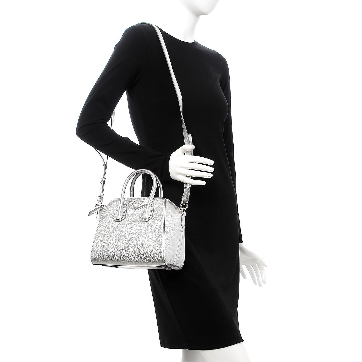 Metallic Sugar Goatskin Mini Antigona Silver