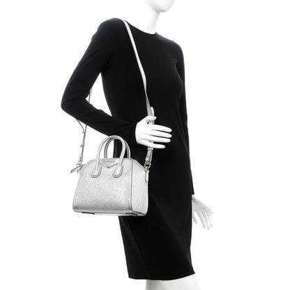 Givenchy Metallic Sugar Goatskin Mini Antigona Silver 2 of 10