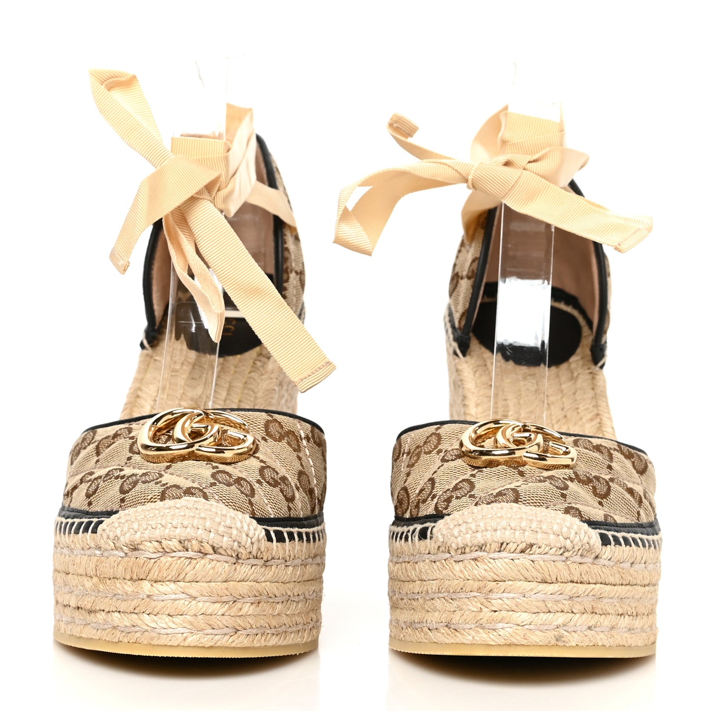 Monogram Matelasse GG Marmont Ankle Wrap Platform 35/120mm Espadrille Wedges 41 Beige Ebony Black Sand Storm