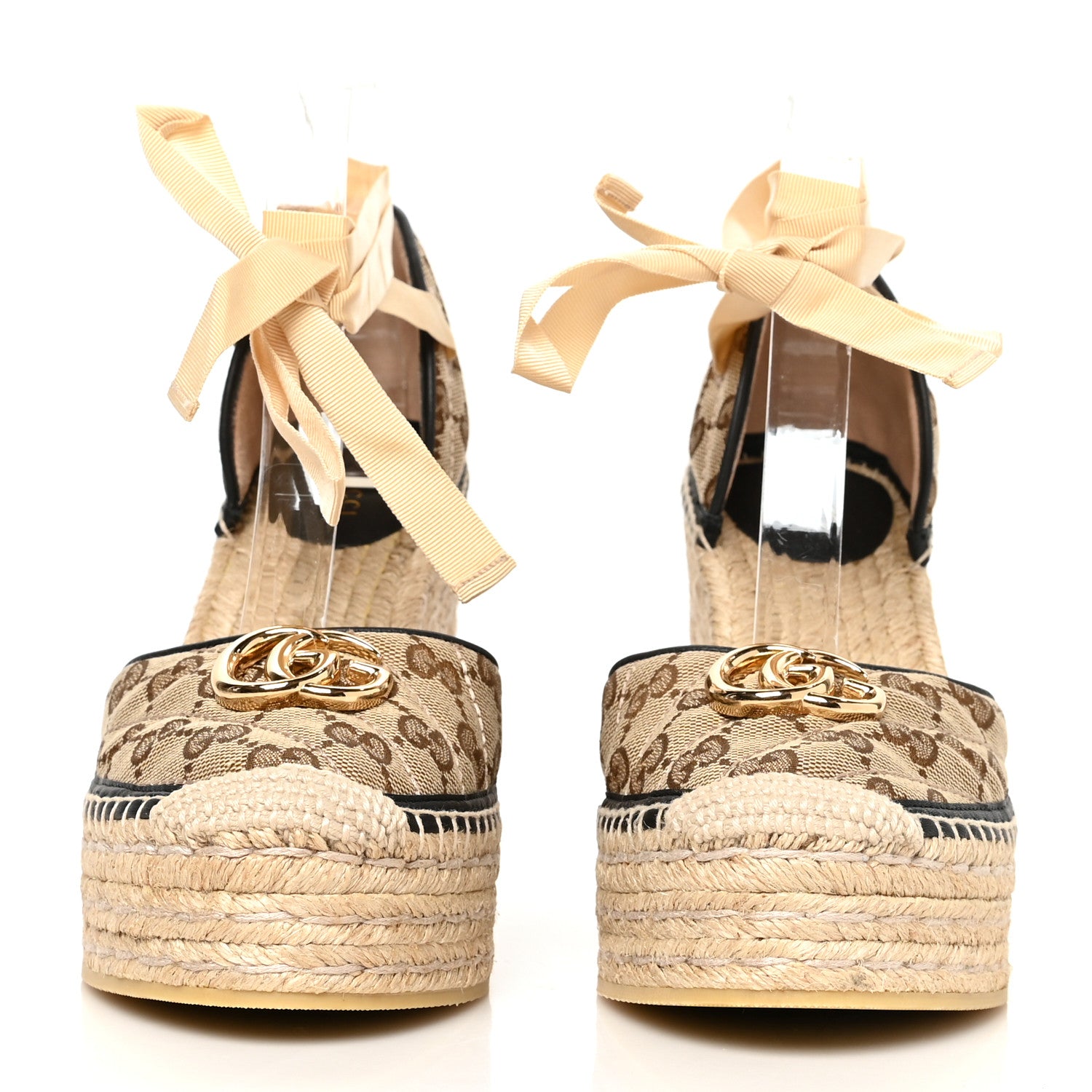Gucci Monogram Matelasse GG Marmont Ankle Wrap Platform 35/120mm Espadrille Wedges 41 Beige Ebony Black Sand Storm 2 of 9