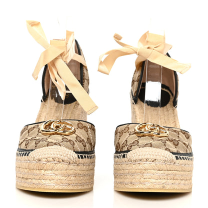 Gucci Monogram Matelasse GG Marmont Ankle Wrap Platform 35/120mm Espadrille Wedges 41 Beige Ebony Black Sand Storm 2 of 9