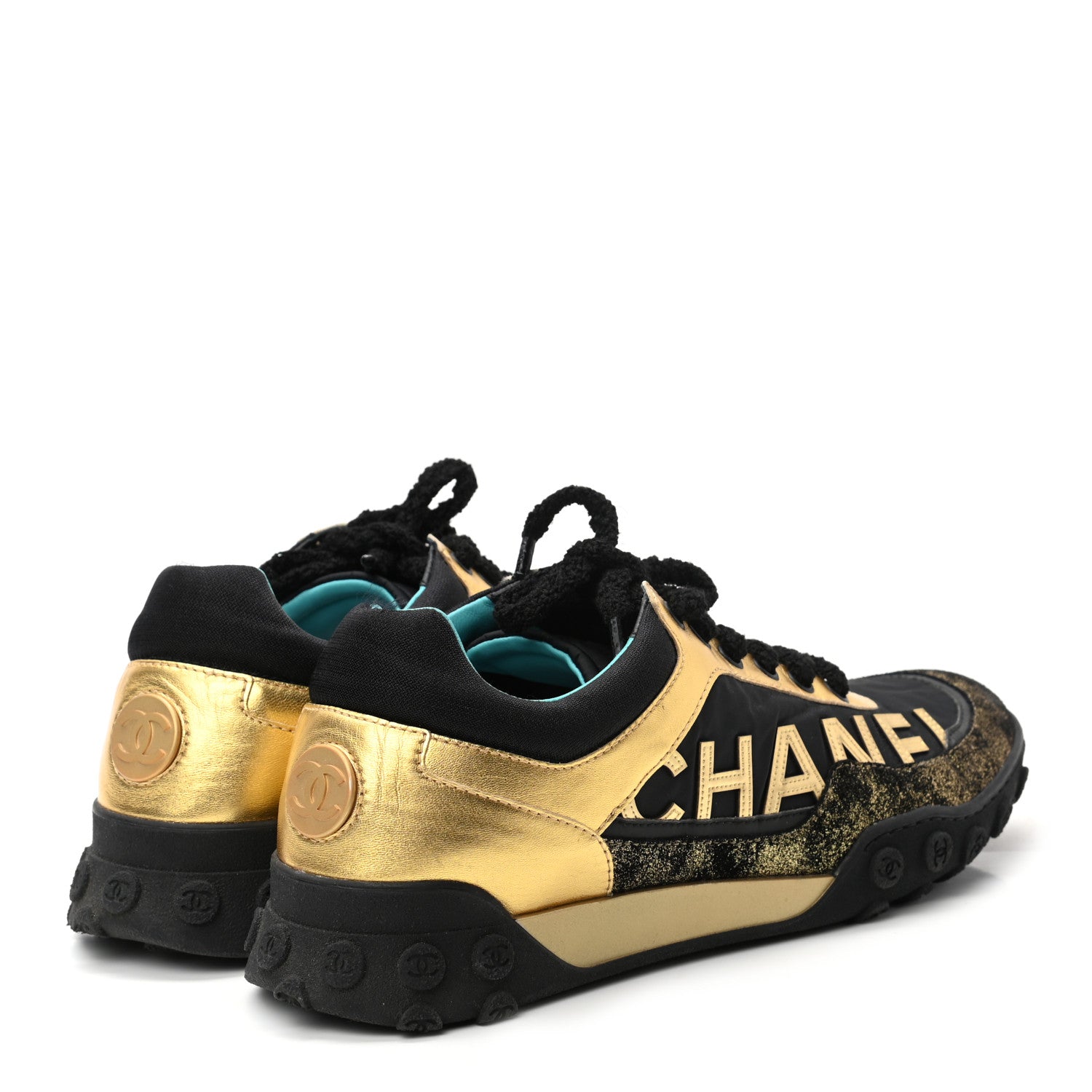 Chanel Metallic Lambskin Satin Finish Womens CC Sneakers 40.5 Black Gold 4 of 8