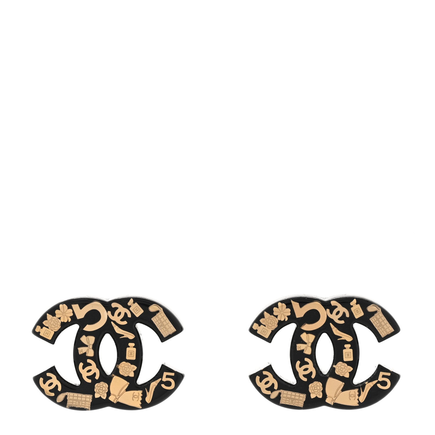 Chanel Resin CC No 5 Stud Earrings Black Gold Black Gold 1 of 4