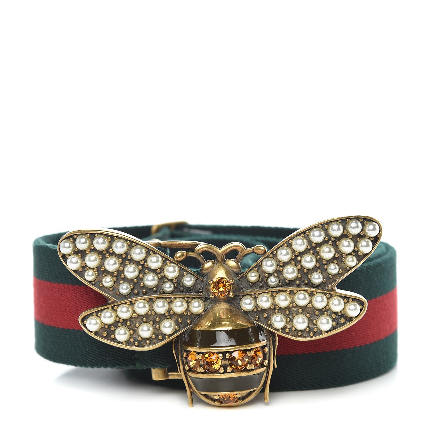 Gucci Web Queen Margaret Bee Belt 85 34 Red Green 1 of 6