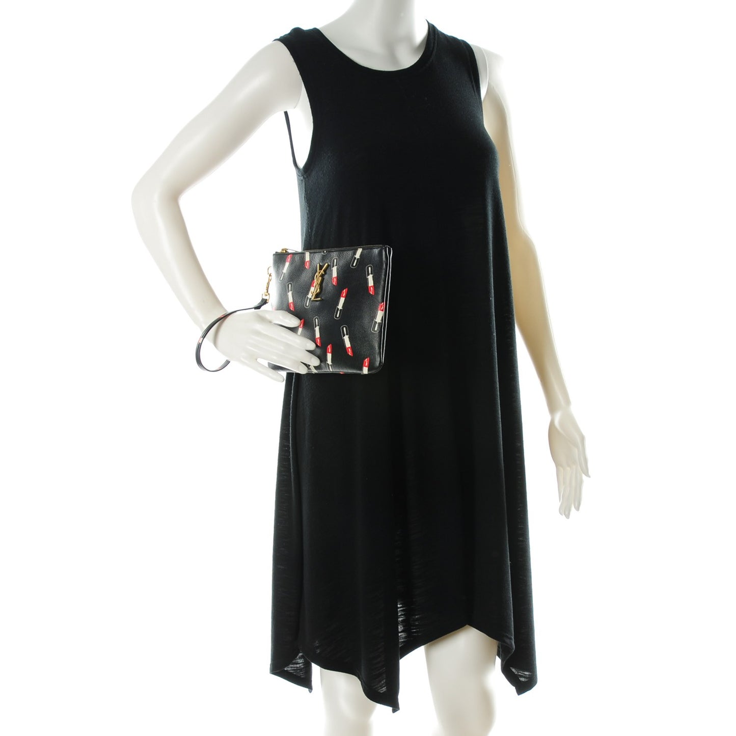 Calfskin Lipstick Printed Monogram Pouch Black