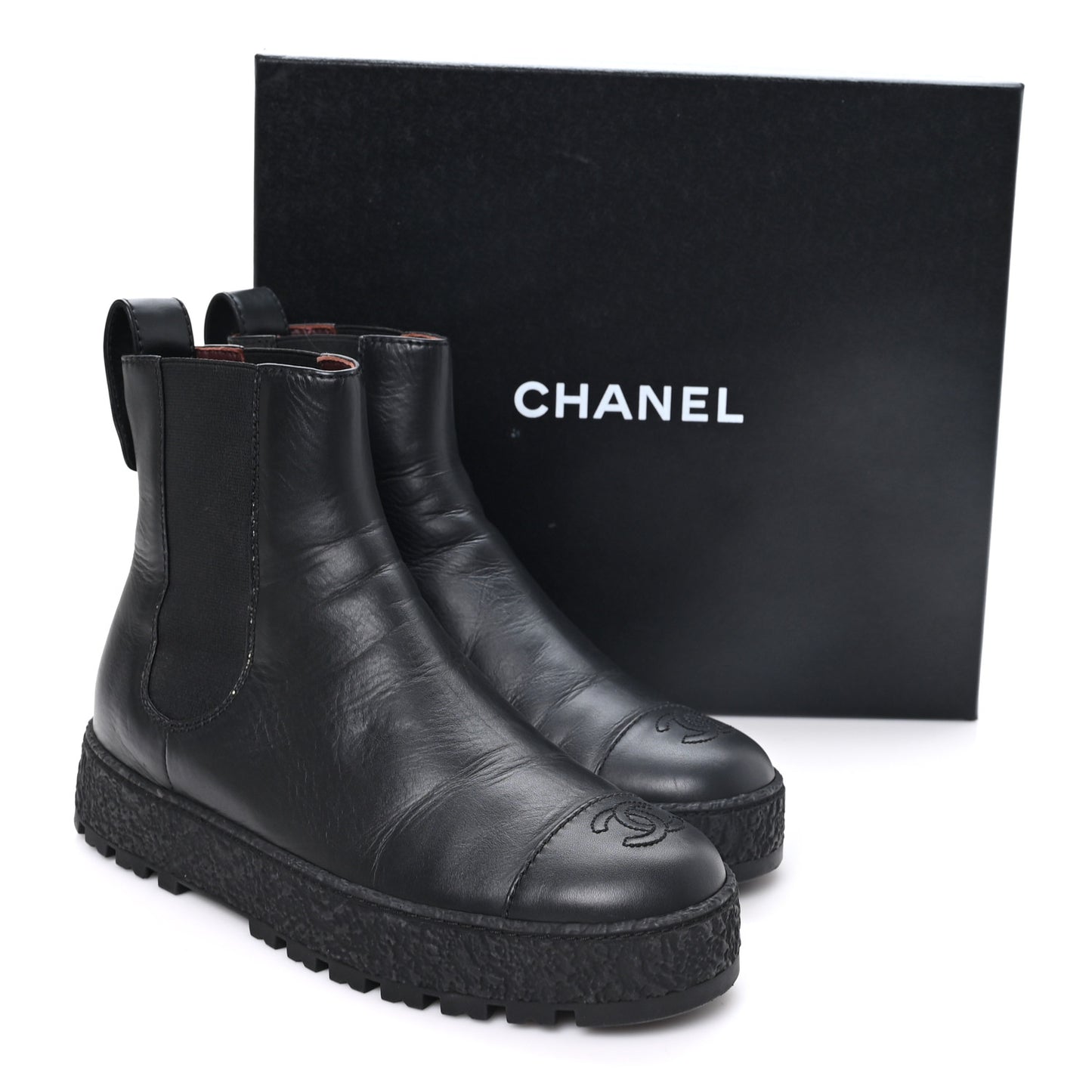 Calfskin Cap Toe CC Ankle Boots 39.5 Black
