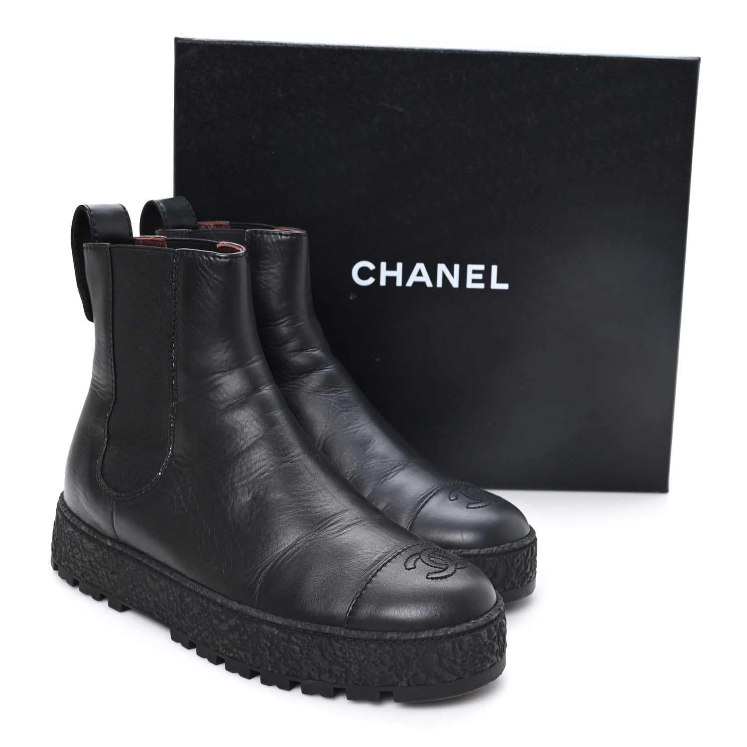 Chanel Calfskin Cap Toe CC Ankle Boots 39.5 Black 10 of 10
