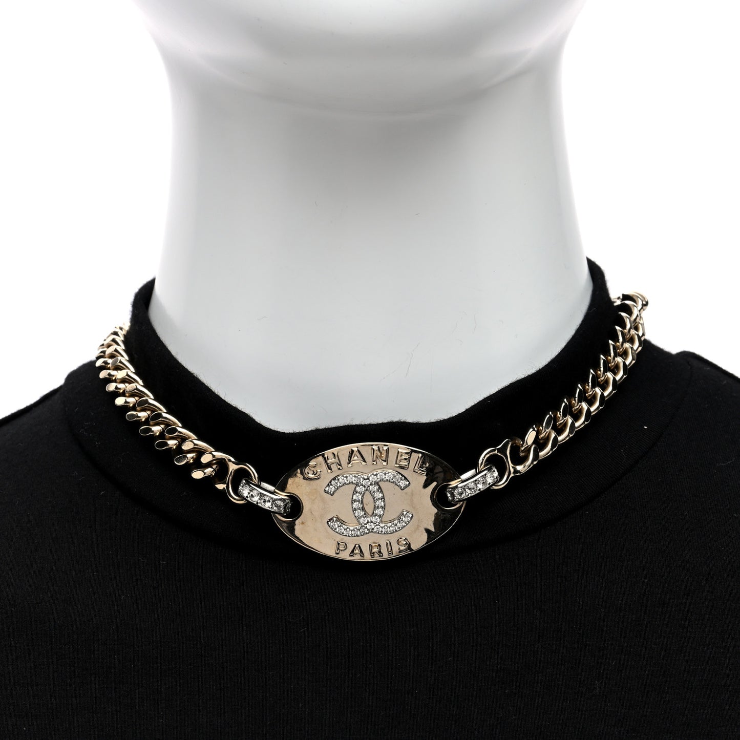 Crystal CC Oval Choker Necklace Gold