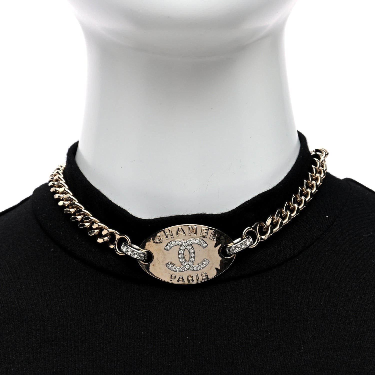 Chanel Crystal CC Oval Choker Necklace Gold 2 of 4