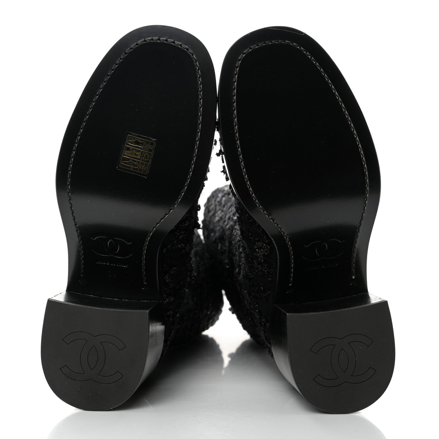 Chanel Iridescent Wool Silk Tweed Calfskin CC Cap Toe High Boots 39 Black 5 of 9