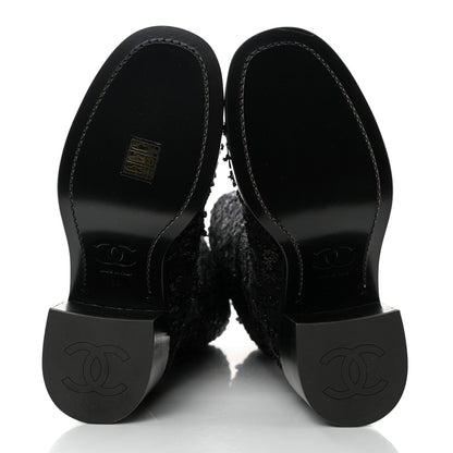 Chanel Iridescent Wool Silk Tweed Calfskin CC Cap Toe High Boots 39 Black 5 of 9