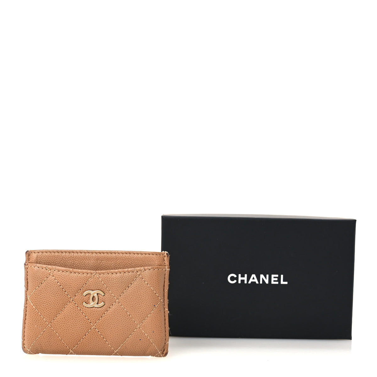 Caviar Quilted Card Holder Dark Beige