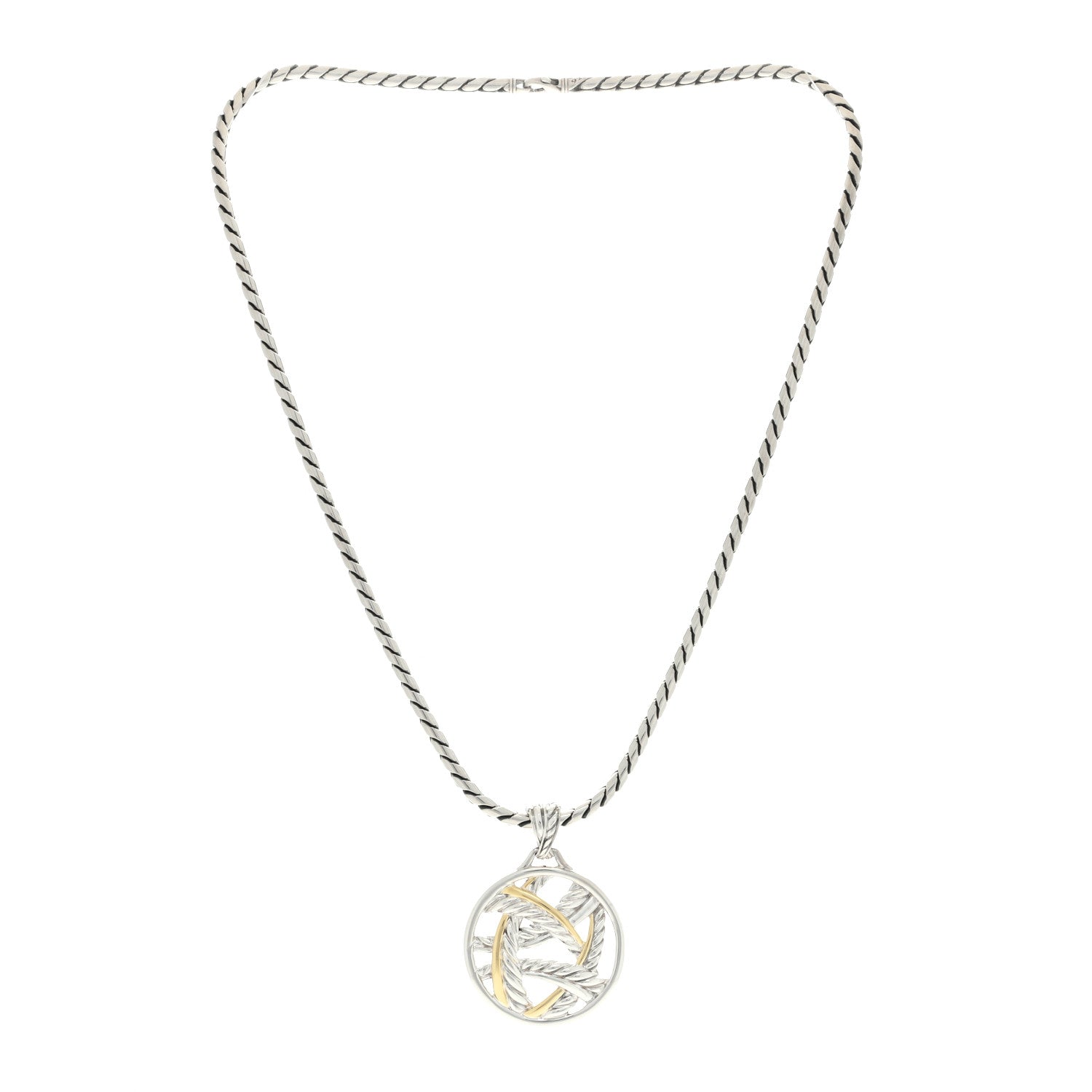 David Yurman Sterling Silver 18K Yellow Gold Papyrus Enhancer Pendant Necklace 2 of 4