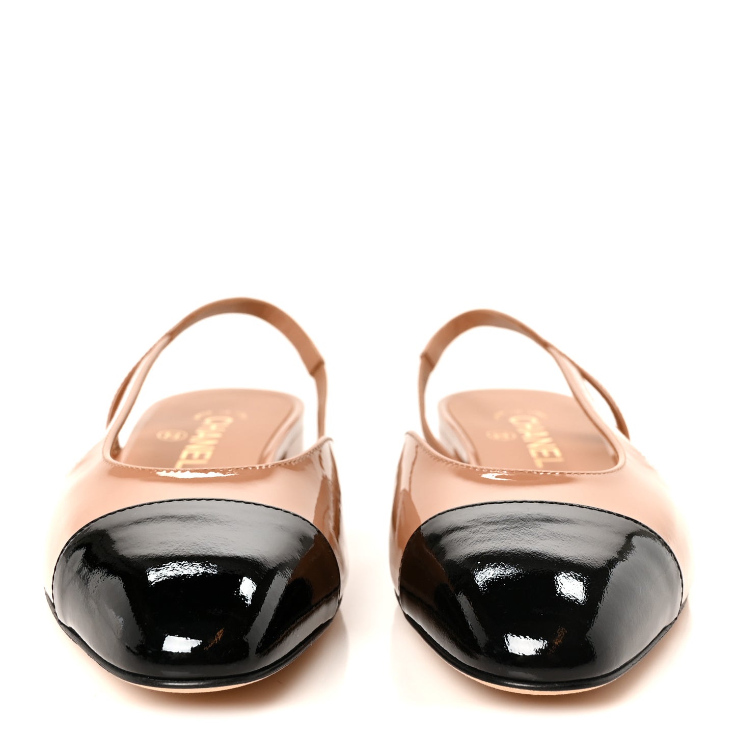 Patent Calfskin Cap Toe CC Slingback Sandals 39 Dark Beige Black