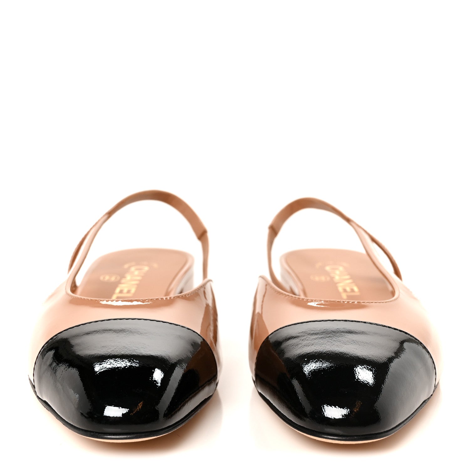 Chanel Patent Calfskin Cap Toe CC Slingback Sandals 39 Dark Beige Black 3 of 10