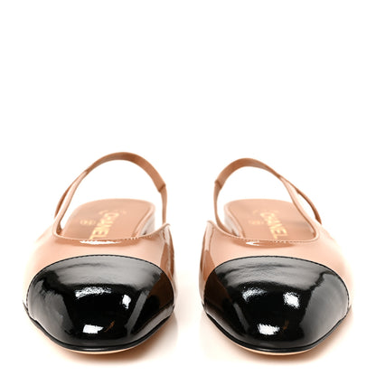 Chanel Patent Calfskin Cap Toe CC Slingback Sandals 39 Dark Beige Black 3 of 10