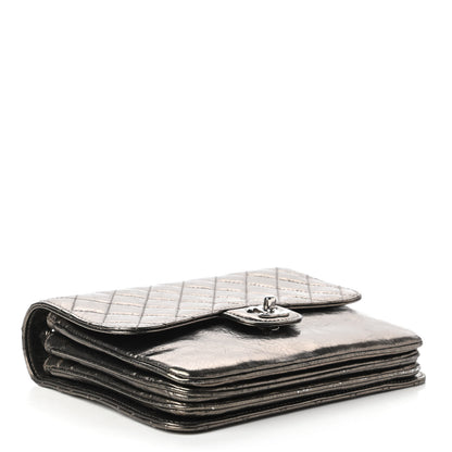 Chanel Metallic Crackled Calfskin Medium Clam's Pocket Flap Dark Silver 4 of 10