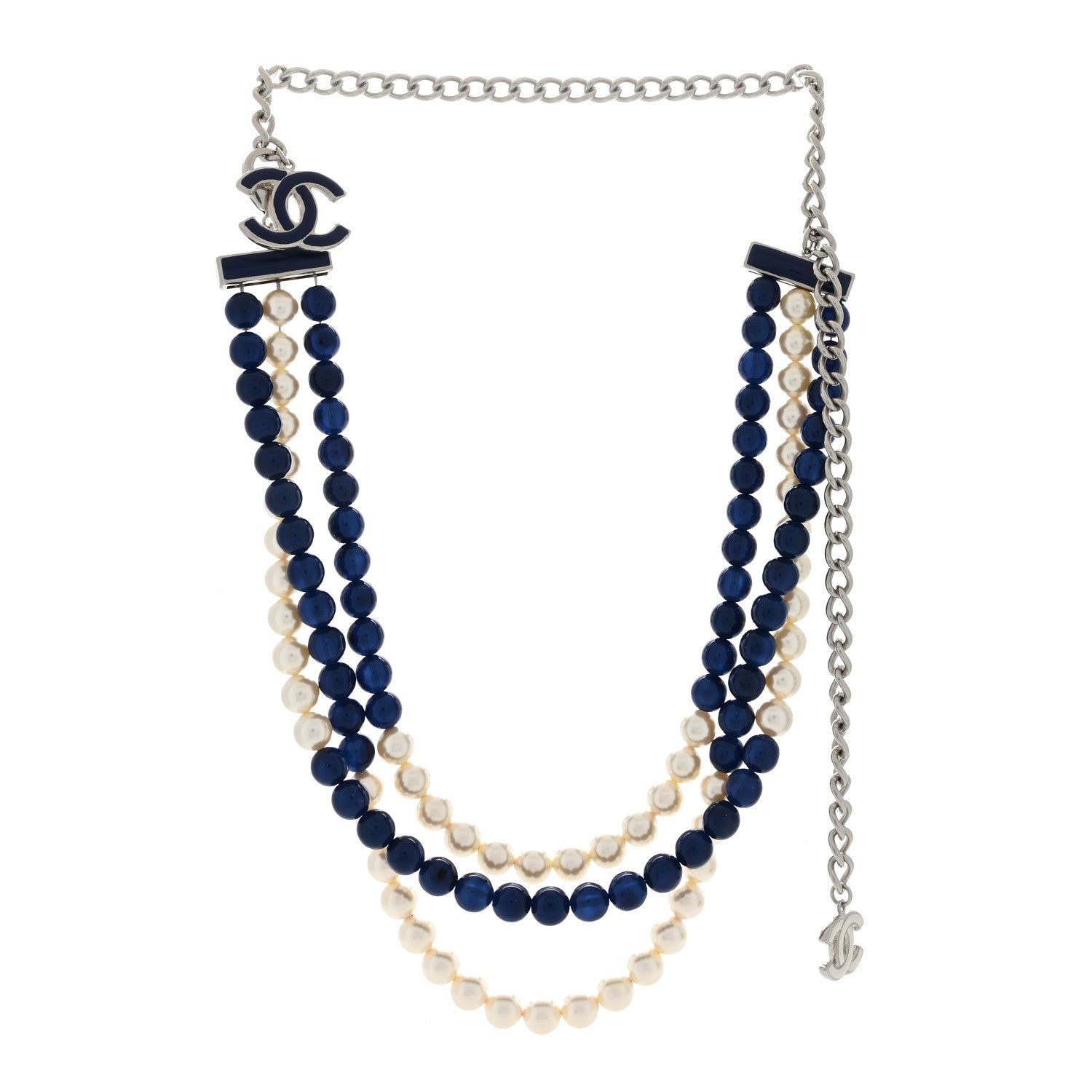 Chanel Pearl Beaded CC Multi Strand Choker Necklace Blue Silver 2 of 3