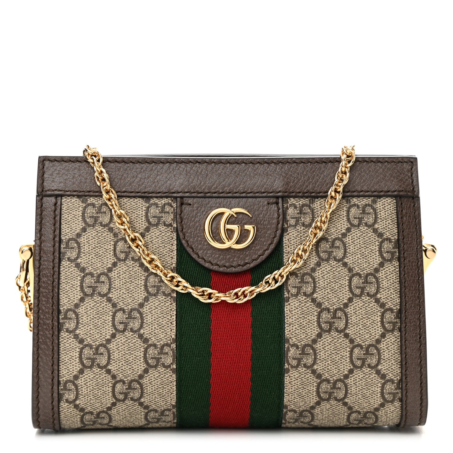 Gucci GG Supreme Monogram Textured Dollar Calfskin Web Mini Ophidia Chain Shoulder Bag Beige Ebony New Acero 1 of 11