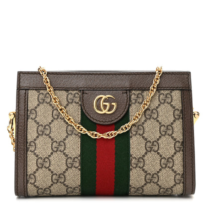 Gucci GG Supreme Monogram Textured Dollar Calfskin Web Mini Ophidia Chain Shoulder Bag Beige Ebony New Acero 1 of 11
